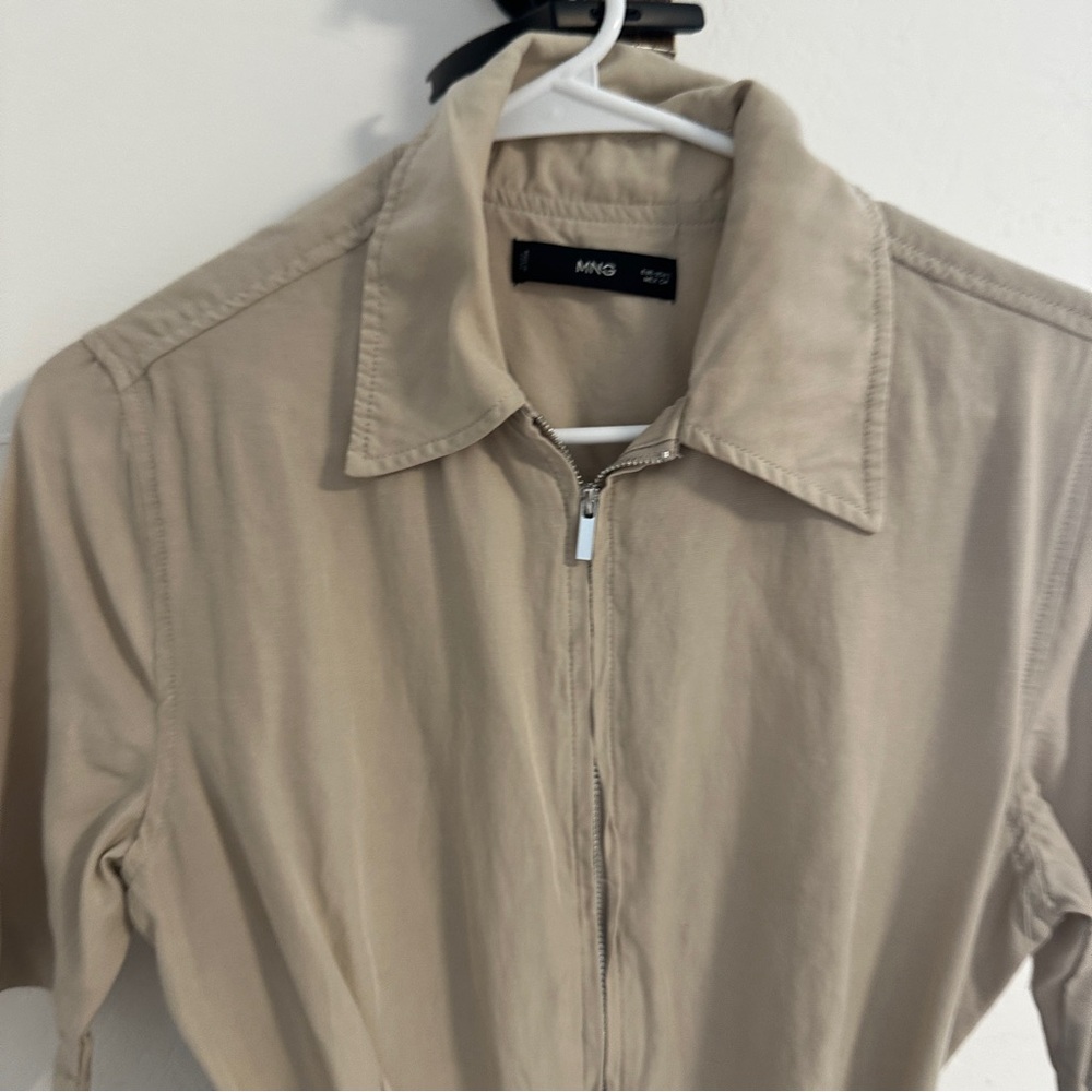 Mango Neutral Beige Short-Sleeve Tie-Waist Jumpsuit - Picture 9 of 10